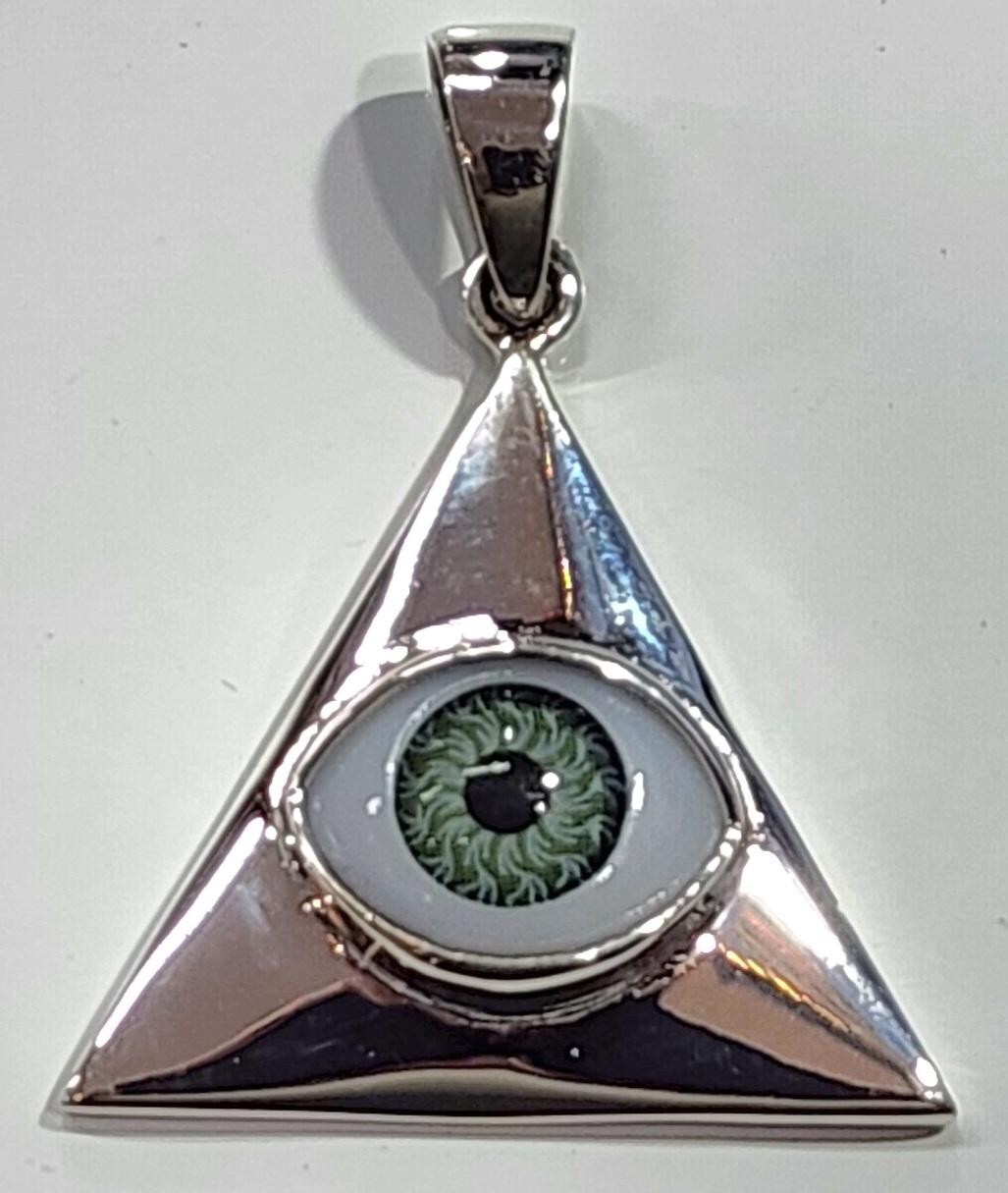 Evil Eye Pendant Triangle 925 Sterling Silver Green Eye # G2