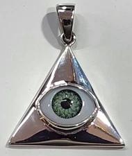 Evil Eye Pendant Triangle 925 Sterling Silver Green Eye # G2