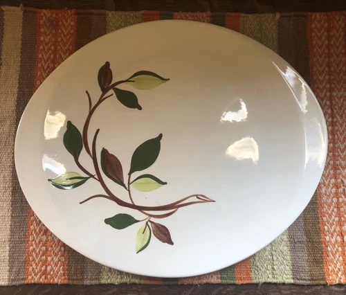vintage Hand Painted BLUE RIDGE BAY LEAF PLATTER Southern Pottery USA 13.75x11.5