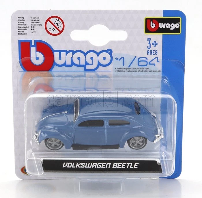 MODELLINO AUTO STATICO BURAGO VOLKSWAGEN BEETLE MAGGIOLINO KAFER 1965 BLU 1/64 - Immagine 3 di 4