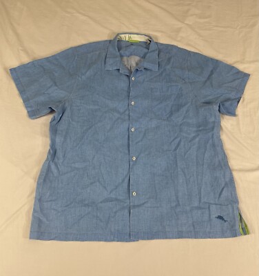 Tommy Bahama Mens Blue Short Sleeve Button Up Linen Shirt Size