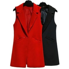 Women Waistcoat Suit Vest Long Sleeveless Blazer Jacket Duster Coat Cardigan