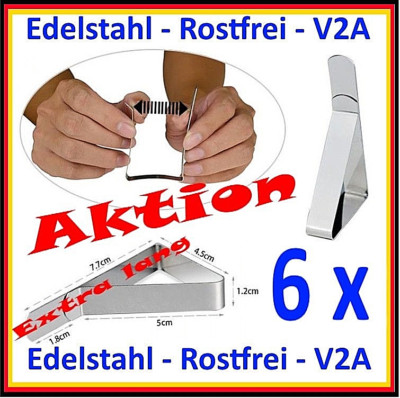 6 x Tischtuchklammern Edelstahl ROSTFREI TOP Tischdeckenklammern Tischtuchhalter