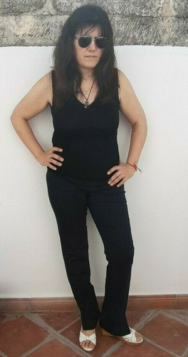 Pantalon mujer elastico largo talla 46 azul marino negro recto primavera  mod. 1 | eBay
