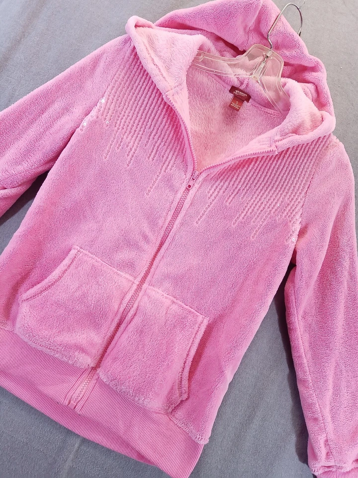 Arizona Chaqueta Niña XL 16 Rosa Polar Manga Larga Sudadera con Capucha Cremallera Completa Lentejuelas Juvenil Foto 2 de 4