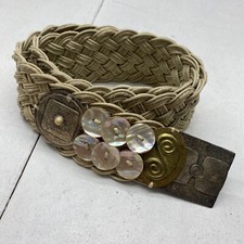 VINTAGE MARJORIE BAER SF BRAIDED BROWN IVORY BELT MIXED METALS MODERN BUCKLE