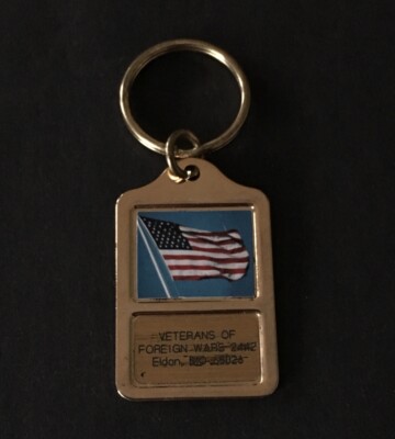 Vintage Keychain VETERANS OF FOREIGN WARS Key Ring Metal Fob ELDON, MO Post 2442
