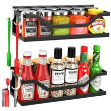 Magnetic Spice Rack for Refrigerator,Magnetic Fridge Shelf with 4 Black