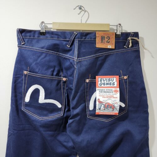 NWT Vintage Y2K Evisu Genes Jeans Selvedge Button Fly Streetwear Blue 40x34 - Picture 1 of 11