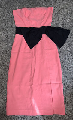 Lulus peach big black side bow pencil stretch strapless dress small | eBay