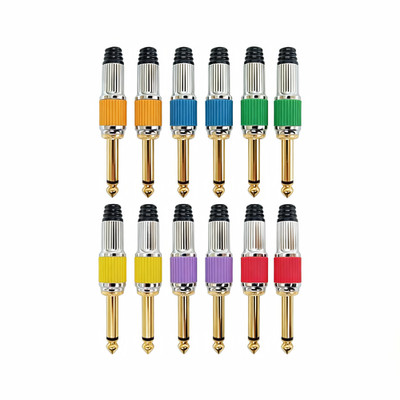12x1/4'' TS Male Plug Gold Plated 6.35mm Solder Audio Connector Color Guitar Jack