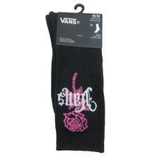 Vans Black Pink Rose Crew Socks Unisex Size Medium 1 Pair NEW