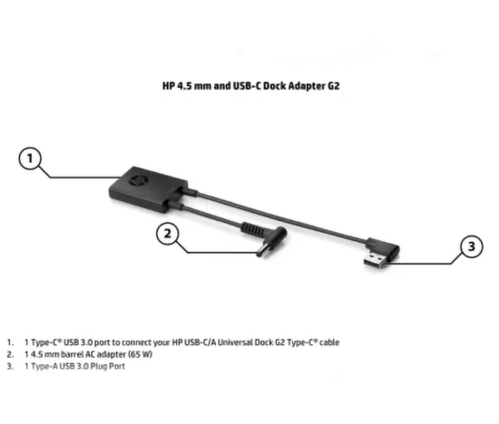 HP 4.5mm and USB-C Dock Adapter G2 L58307-001 Genuine New Sealed