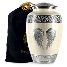 Pearl White Angel Wings Cremation Urn: Large Memorial Urn for Ashes 200 Lbs 