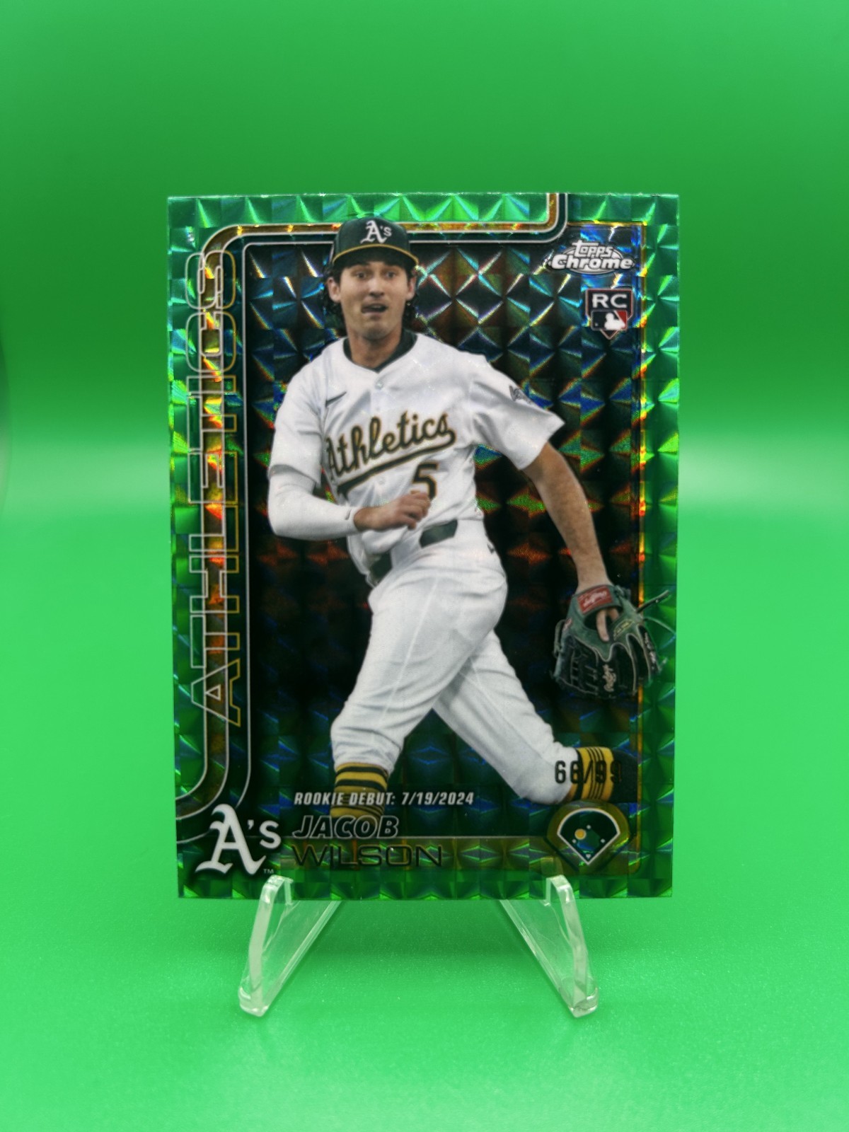 2025 Topps Chrome Jacob Wilson #96 Green Geometric Refractor /99 RC Athletics