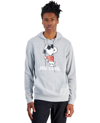 Hybrid Men's Peanuts Joe Cool Regular Fit Printed Fleece Hoodie Grey MEDIUM