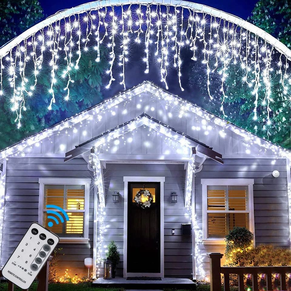 Christmas Fairy Lights LED Icicle Waterfall Connectable Outdoor Xmas Home Decor - Image 2 of 4