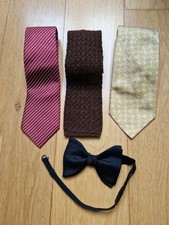 Vintage Ties + Bow Tie Bundle Eton, Attrees, Harrods, Square Knitted Alpaca tie
