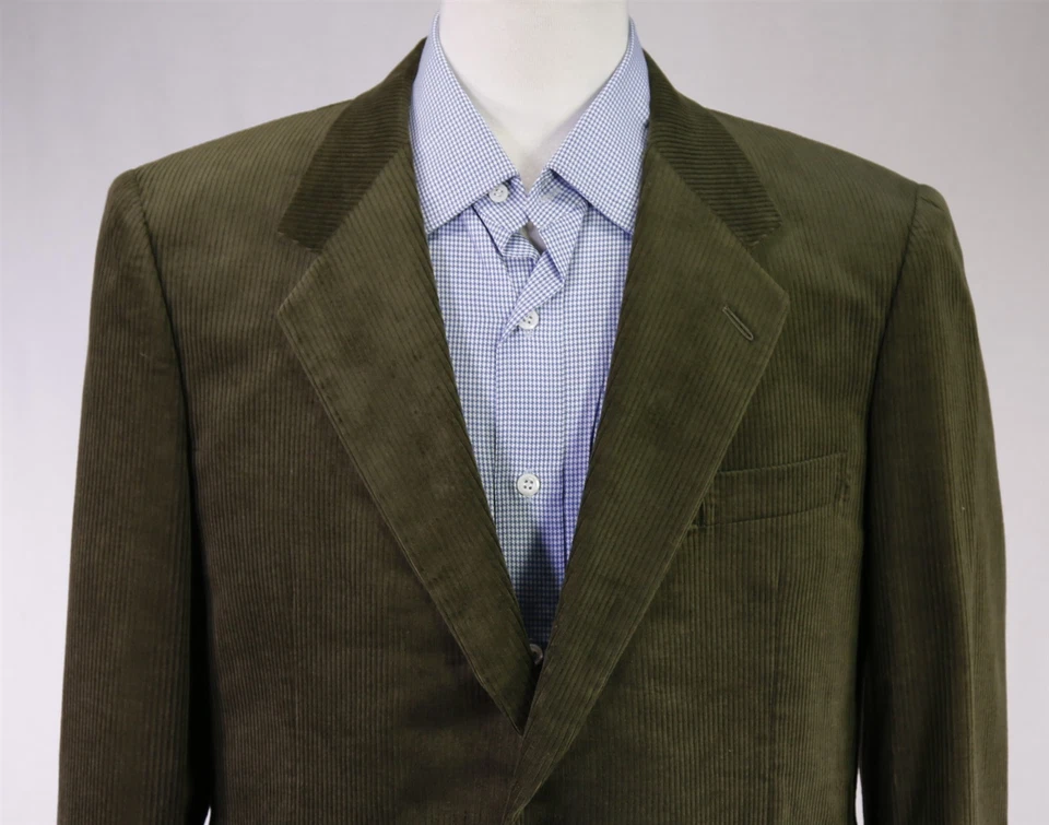 Chaqueta Blazer Hickey Freeman Verde Algodón Cachemira Pana 2-Btn 40S Foto 3 de 4