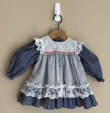 Girls Dress Vintage Peaches Cream Pinafore Size 12 Months Lace Ruffle Party