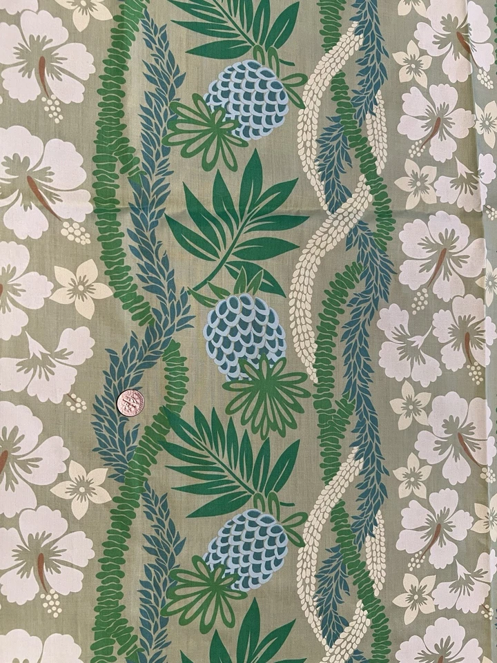 Tela floral polinesia hawaiana verde lima 3 yardas piña hibisco algodón Foto 3 de 4