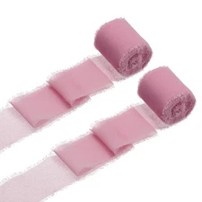 2 Rolls Chiffon Ribbon, 1.5 Inch x 5 Yard Silk Ribbon, Deep Pink