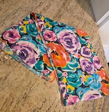 Bright Colorful Large Flower Floral Silk Scarf 10x52" Hand Rolled