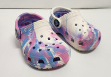 Toddler Girls 4C Marbled Crocs Pink Blue and White