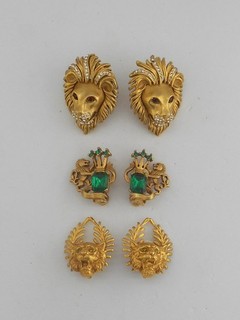 ASKEW LONDON TRIO OF LION/WILDCAT CLIP ON EARRINGS