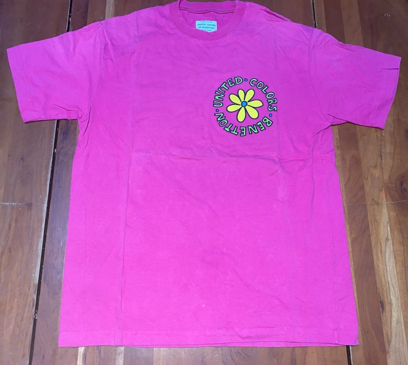 Vtg 1990s United Colors Of Benetton T Shirt WoMens M Cotton USA Pink Excellent