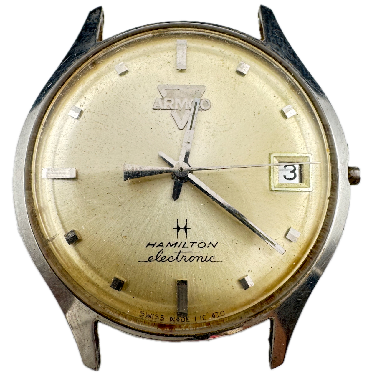 Vintage Hamilton Sunburst Date Men's Swiss Steel Electronic Watch