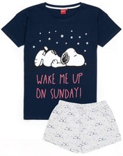 Peanuts Short Sleeve Short Leg Pyjama Set  Womens Navy  Official Merch