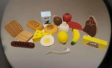Wooden Play Pretend Food 17 Pcs. Unbranded Milk Butter Fish Steak Bread Ect.