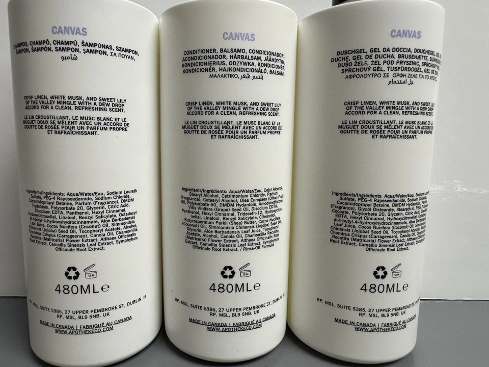 3 PACK Set Apotheke CANVAS Shampoo Conditioner Body Wash 16.2Oz Pump Bottle - Image 2 of 3