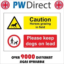 SIGN Caution Horses Grazing In Field Dogs On Lead Bite Chase Courtesy MU402P