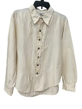 CP Shades 100% Silk Button Up Shirt Size Medium Ruffle Cream Long Sleeve #CC4-2