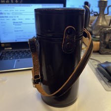 Vintage Nippon Kogaku Tokyo Hard Brown Leather Lens Case 7.5" x3.5in
