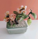  5" Vintage Jade Bonsai Flower Tree Green Square Celadon Pot — photo 1