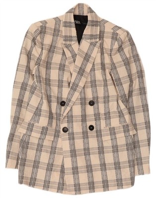 Zara Herren Zweireiher Blazer Jacke UK 38 Medium Beige Kariert Acetat DO18