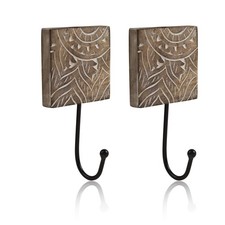 Set of 2 Decorative Wooden  Cast Iron Vintage Rustic Coat Hanger Wall Mounte...