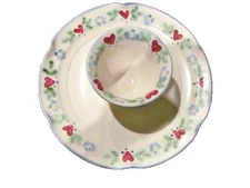 *Vintage Clouds Folsom Pottery Chip/Veg Dip Server Signed and Dated 2003 10"