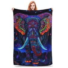 Elephant Blanket - Colorful Elephants Design Throw Blankets, Soft Cozy Flanne...