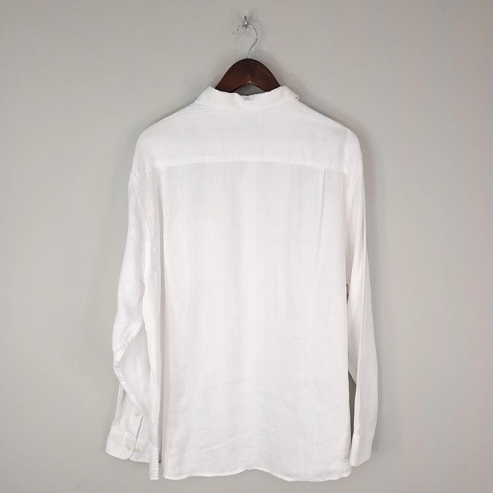 Camisa Caribeña Para Hombre Extra Grande Blanco Mezcla Lino Manga Larga Botón Delantero Foto 2 de 4