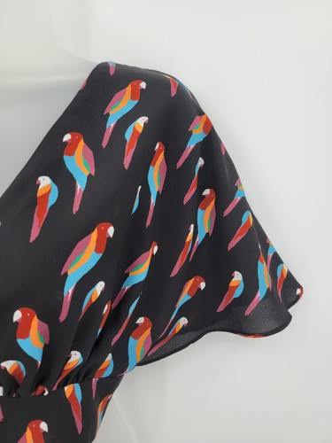 Zara Woman Top Womens Small Black Colorful Parrot Print Halter Cropped Artsy - Picture 3 of 5