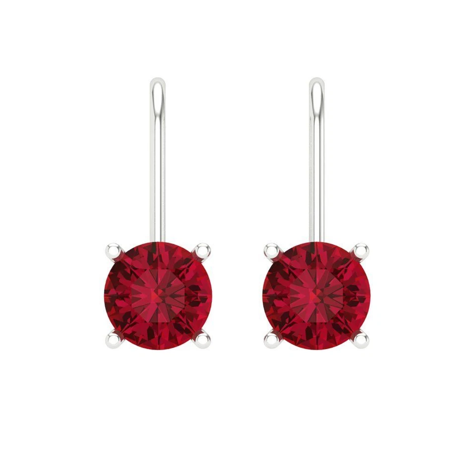 Simulated Ruby Stud Earrings for Women, Lever Back (1.5 cttw, 6mm, Round-Cut) - Image 3 of 4