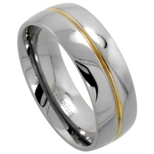 8mm Titanium Wedding Band Ring w/ Gold Plated Groove, Polish Finish Comfort Fit