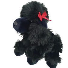FAO Schwarz Black Poodle Plush Dog Red Bows Beanie 10"Stuffed Animal Cuddle Toy