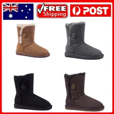 【EXTRA 8%OFF】UGG Mid Claf Button Boots Womens Men Australian Sheepskin Non-slip