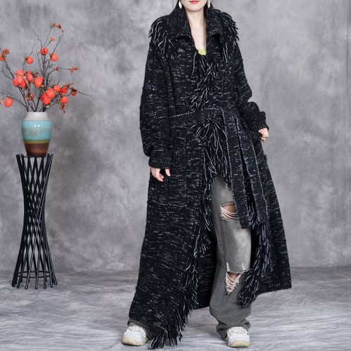 Knitted Sweater Jacket Tassel Long Cardigan Womens Loose Fit Cashmere Wool Warm