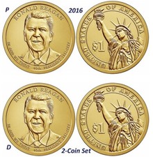 2016 P  D President RONALD REAGAN Presidential Golden Dollar 2-Coin Set